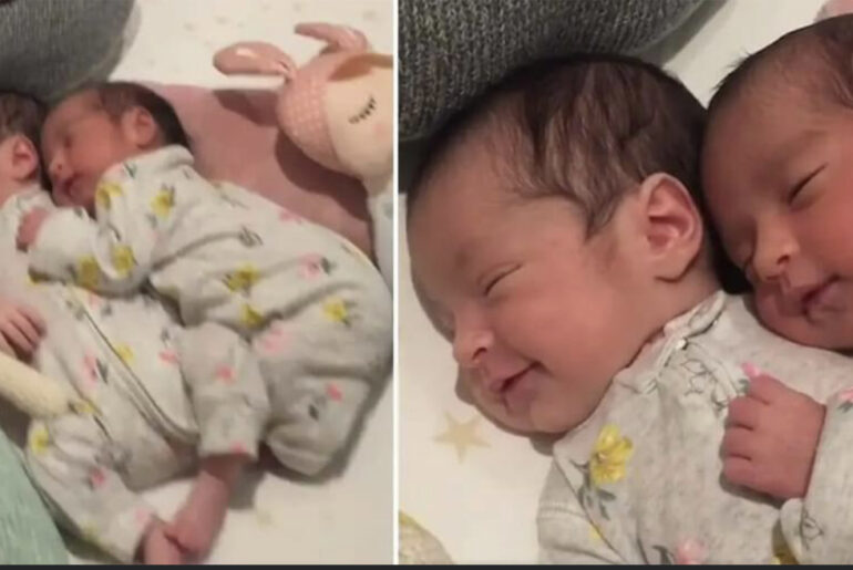 Video of newborn baby twins cuddling perfectly captures the loveliness of the twin bond