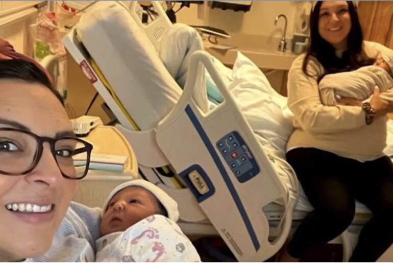 Identical twin sisters give birth to boys on the same day in the same hospital