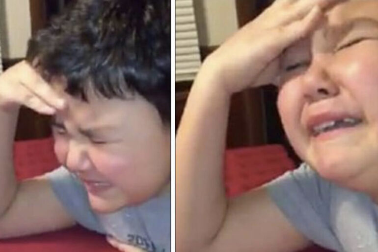 9-year-old boy cries tears after he completes three-year cancer treatment just before Christmas